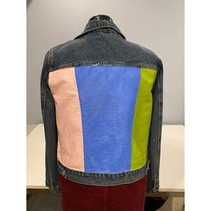 Refuge Denim Jacket Color Block Painted Jean Jacket Unique Upcycle Design Size S